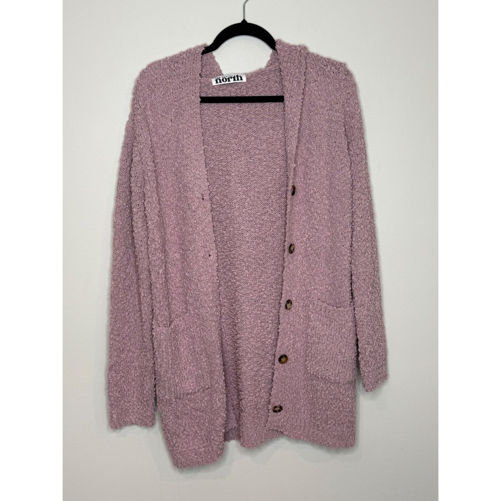 One Eleven North Mauve Popcorn Knit Hooded Cardigan Sweater Womens Medium
